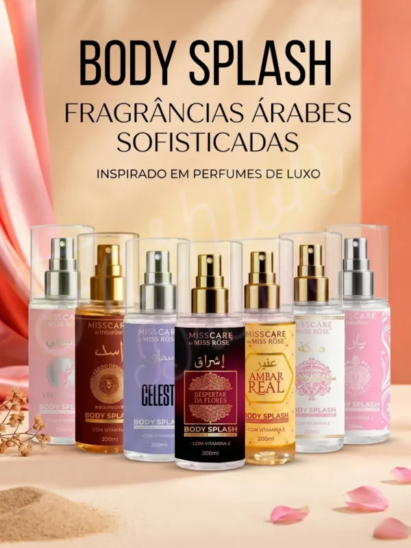 Body Splash Inspirado em Perfumes Árabes 200ml - Miss Care by Miss Rosé - Com Vitamina E (Escolha sua fragrância)