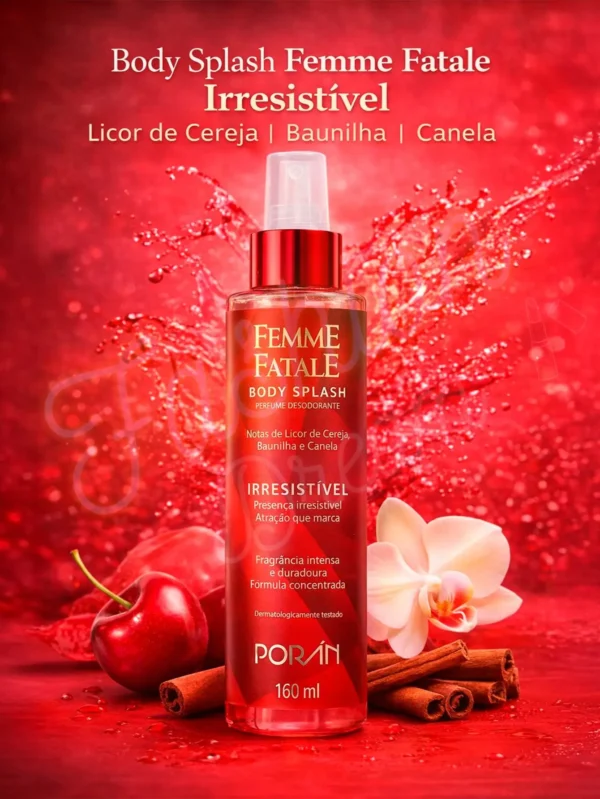 Body Splash Femme Hatale Irresistible 160ml - Porán - Fragrância Cereja Baunilha Canela